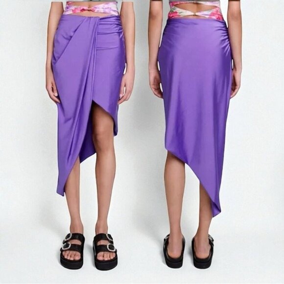 🌻NEW w/tags Maje Japre Violet Purple Asymmetric Midi Skirt Size 38 - Picture 1 of 8